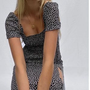 FRENCH CONNECTION 'Elao Verona' Crepe Midi Smock Black Floral Dress (Size 4)